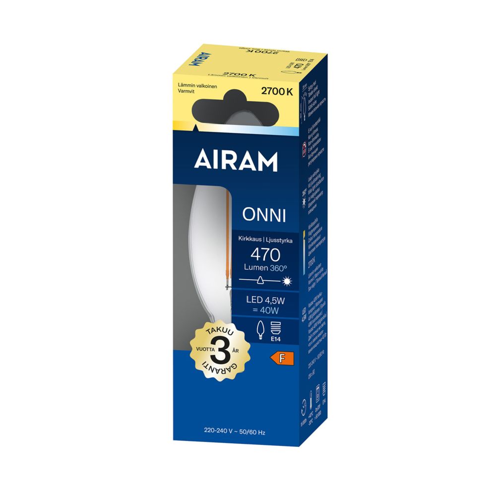 Airam LED filamentti kynttilälamppu E14 4 W 2700 K 470 lm
