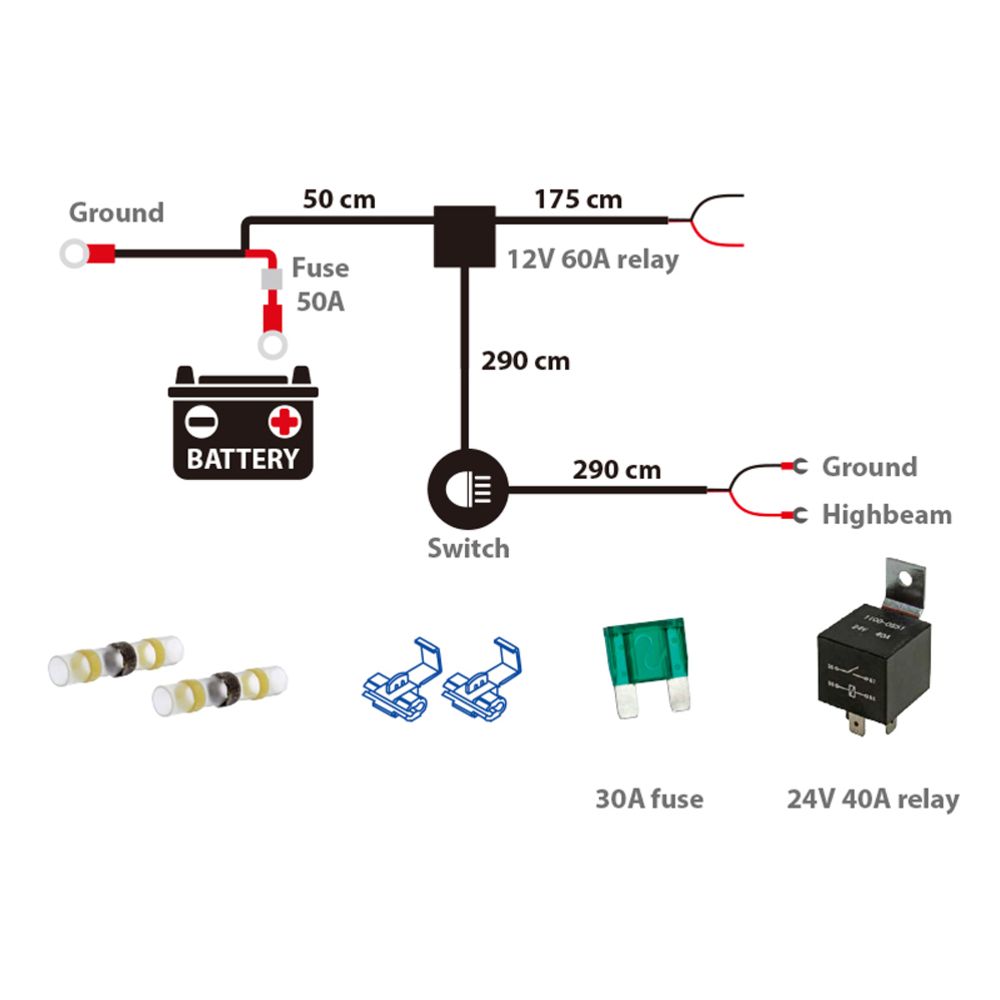 Lisävalojen kytkentäsarja HD 6,0 mm2 500 W