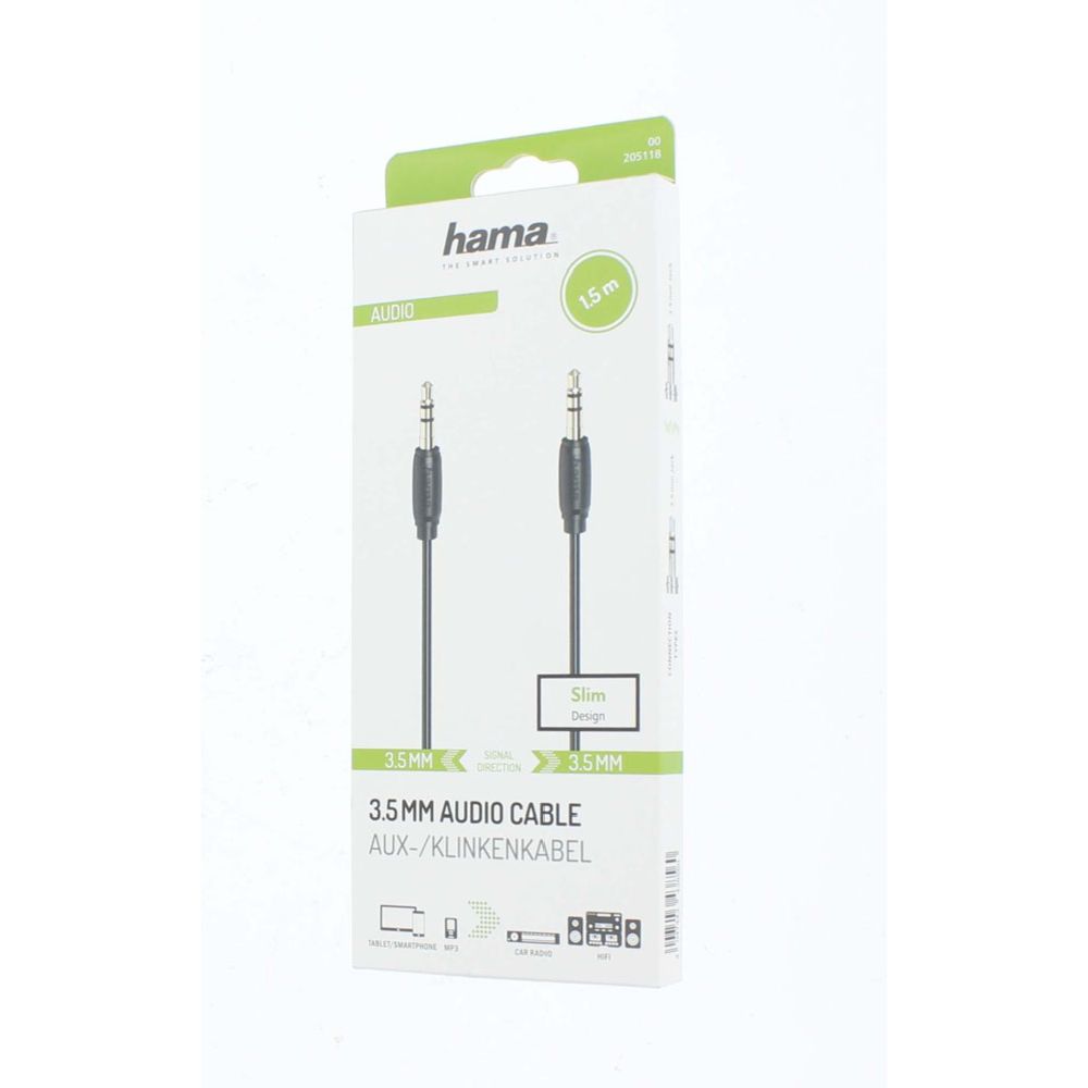 Hama Audiokaapeli, 3,5 mm uros - 3,5 mm uros, "Ultra-thin", 1,5 m