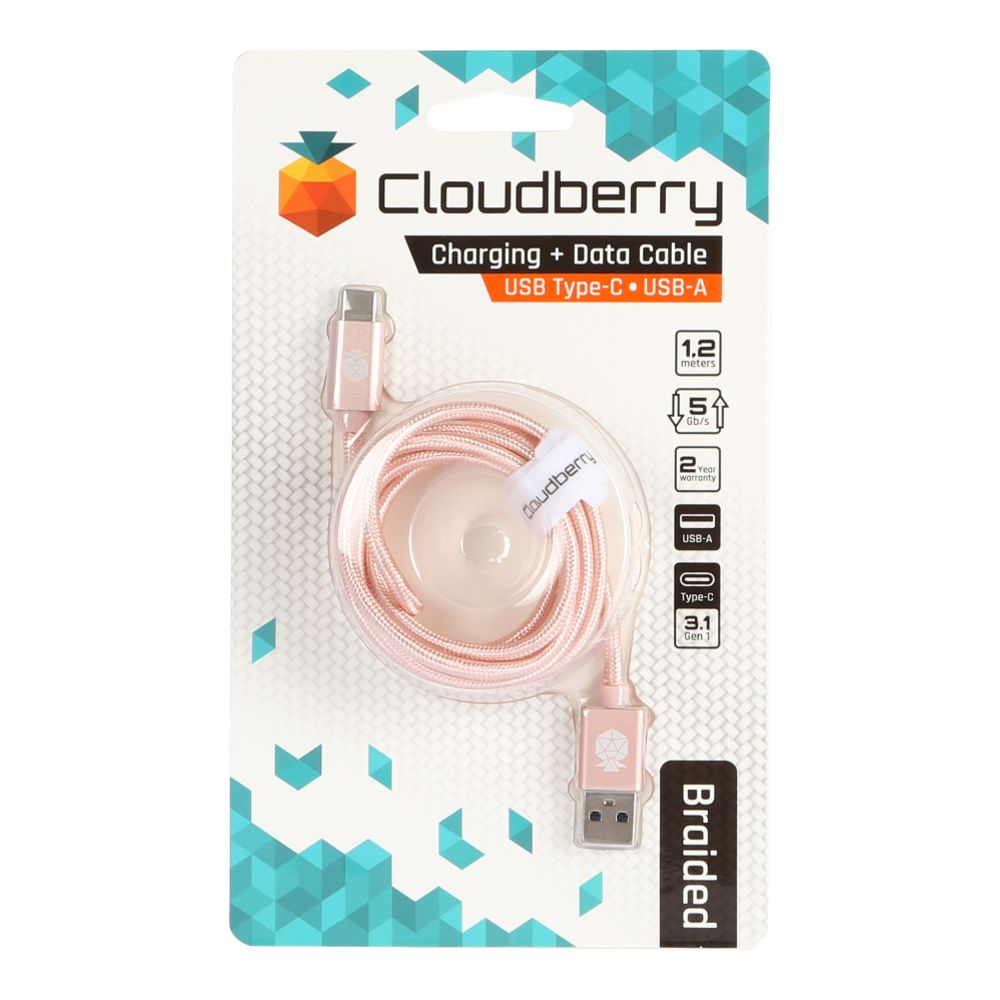 Cloudberry USB Type-C 3.1 vahvarakenteinen datakaapeli 1,2 m ruusukulta