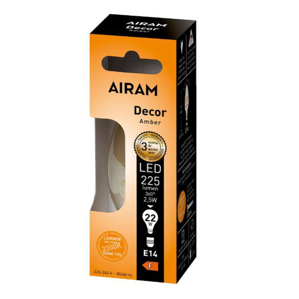 Airam antique LED-lühterlamp, E14, 2,5 W, 2200 K, 225 lm