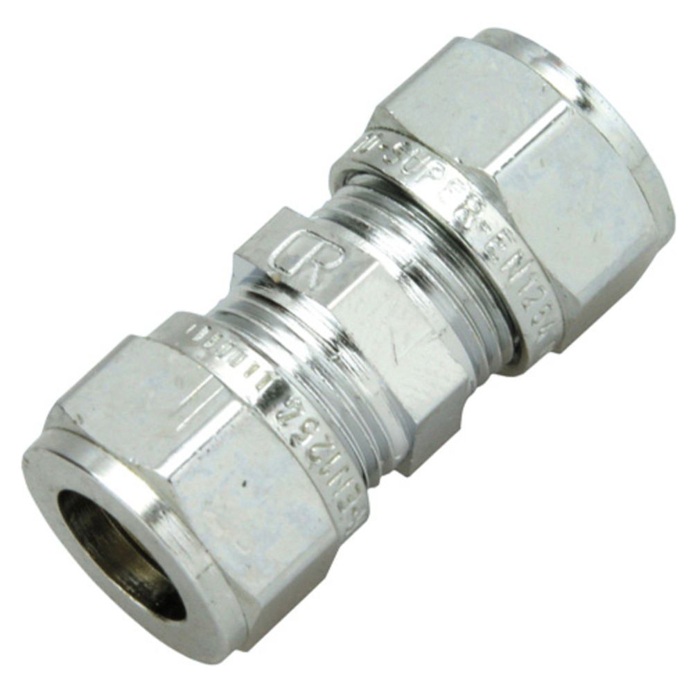 Puserrusliitin suora 10 mm - 10 mm, kromattu