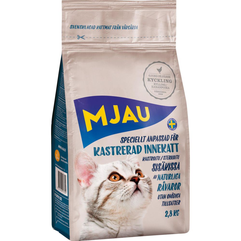 Mjau foder för kastrerad innekatt 2,8 kg