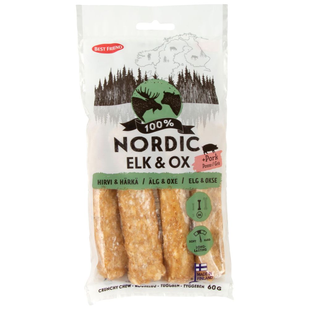 Best Friend Nordic põdra-, härja- ja põrsalihaga närimispulk 60 g 4 tk
