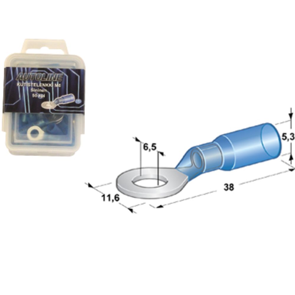 Rengasliitin+kutistesukka sininen ø6mm 50kpl