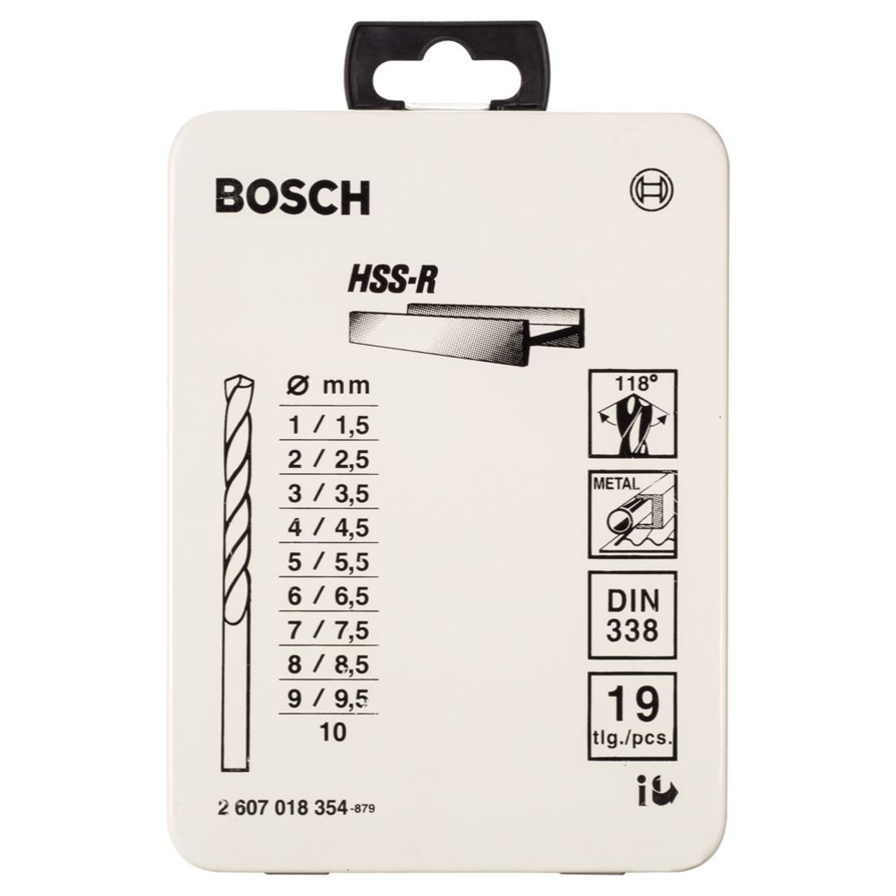 Boschi metallpuuride komplekt 1-10 mm HSS-R DIN 338, 19 osa