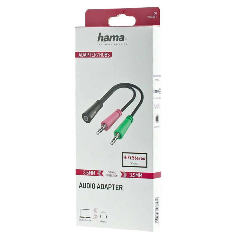 Hama Audioadapteri, 3,5 mm (4-pin) naaras - 2 x 3,5 mm (3-pin) uros, 0,15 m