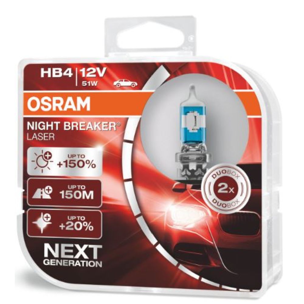 Osram Night Breaker Laser HB4-pirnid, 2 tk, +150% 12 V / 51 W