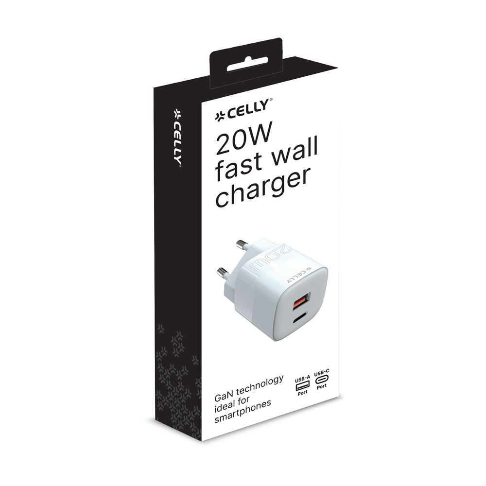 Celly verkkovirtalaturi USB-C + USB-A 20 W