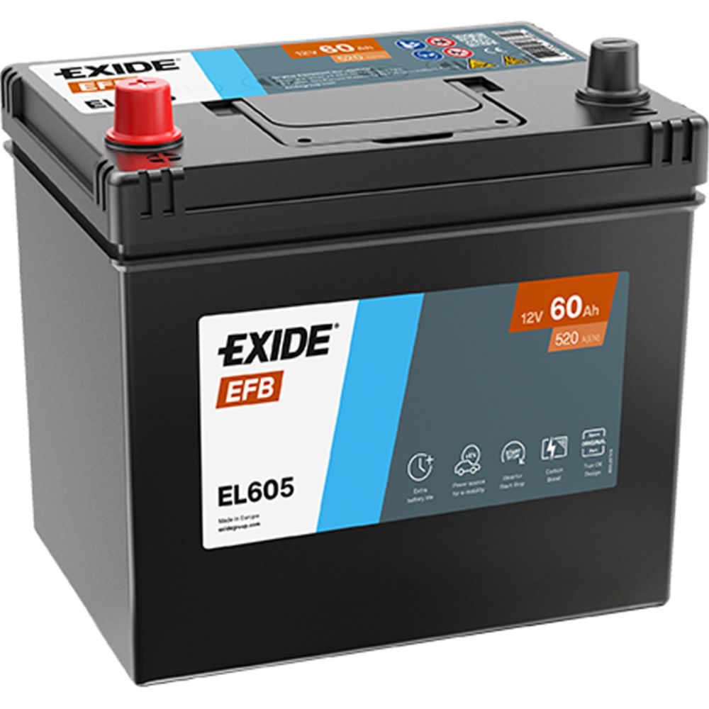 Exide EL605 60Ah/520A batteri L230 x B173 x H222 +-