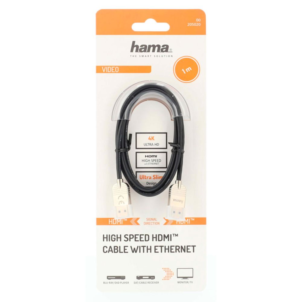 Hama HDMI-kabel, HDMI hane - HDMI hane, "Ultra-slim", 4K, Ethernet, 1,0 m