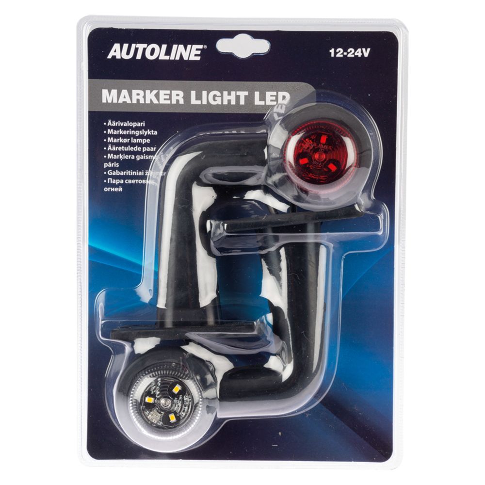 Autoline LED-äärivalopari 12-24V pun/val. l-kumivarsi