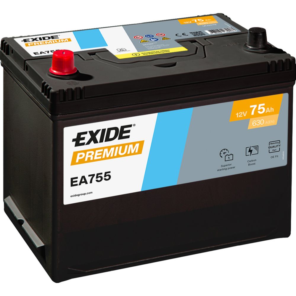 Exide EA755 75Ah/630A akku P270xL173xK222