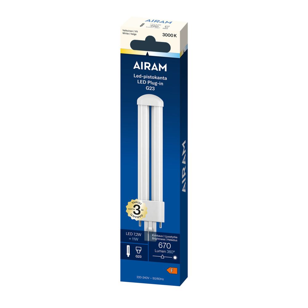 Airam LED sormilamppu G23 7,2W 3000K 670 lm