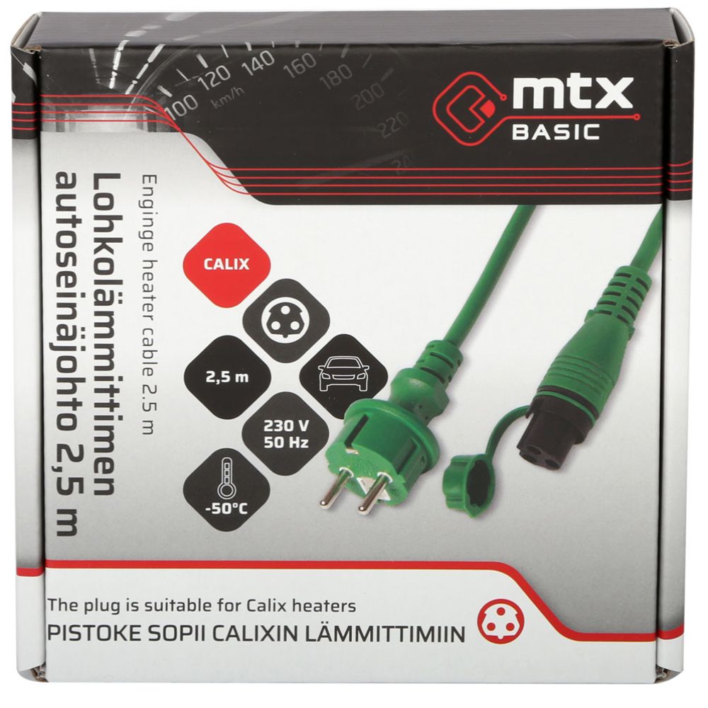 MTX Basic lohkolämmittimen autoseinäjohto 2,5 m, Calix yhteensopiva