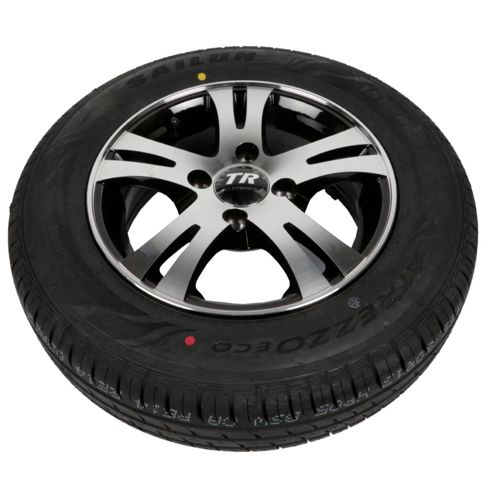 Peräkärryn rengas + alumiinivanne 155/80 R13 4x100, mustahopea vanne