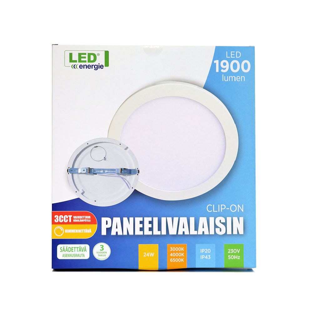 Led Energie CLIP-ON LED-panel 3CCT DIM 24W 1900 lm vit