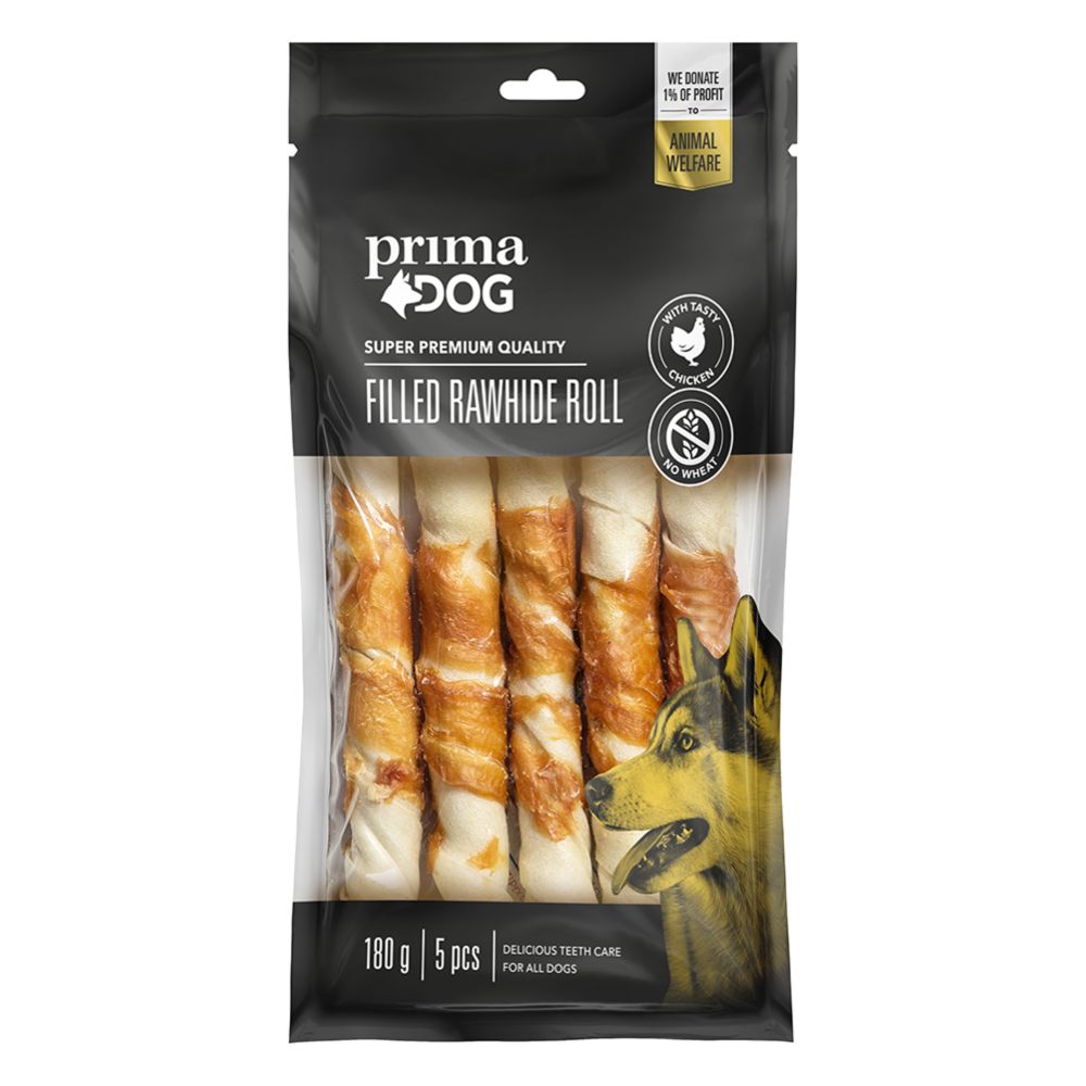 PrimaDog fylld tuggrulle med kyckling 13 cm 180 g, 5 st.