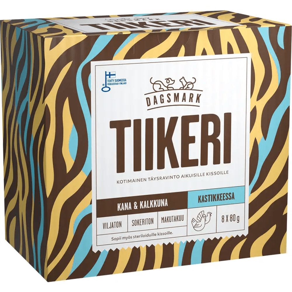 Dagsmark Tiikeri Kotimainen Kissan Täysravinto Kanaa Ja Kalkkunaa Kastikkeessa 8 x 80 g