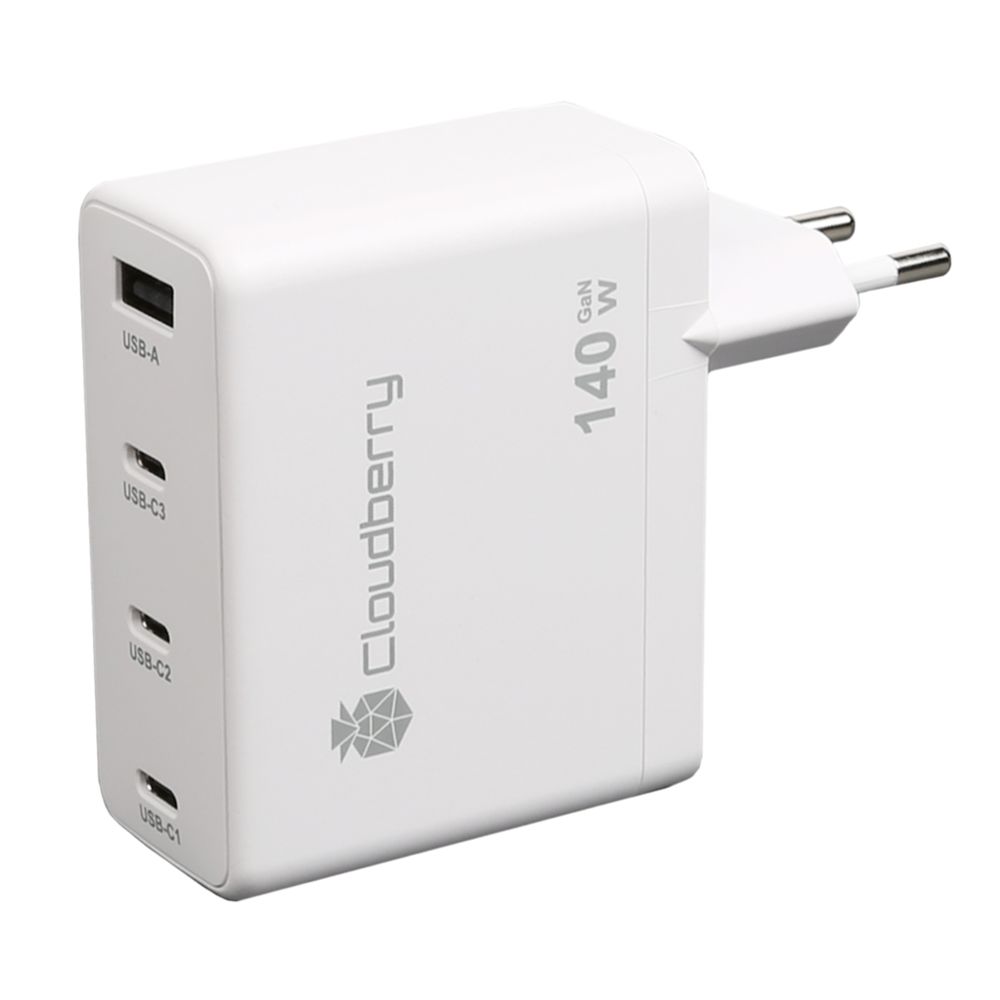 Cloudberry võrgulaadija, PD, 3 x USB-C + USB-A, 140 W, GaN