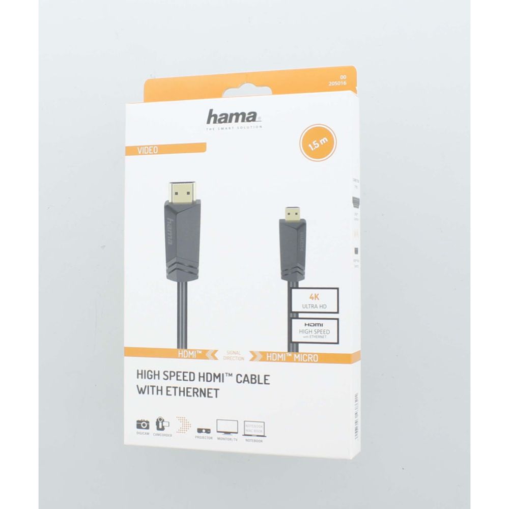 Hama HDMI-kaapeli, HDMI uros - HDMI Type-D (Micro) uros , 4K, Ethernet, 1,5 m