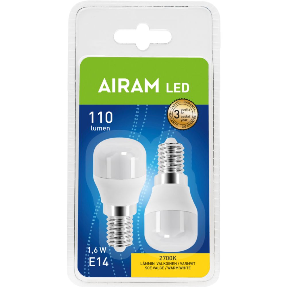 Airam LED jääkaappilamppu E14 1,6W 2700K 110 lm 2 kpl