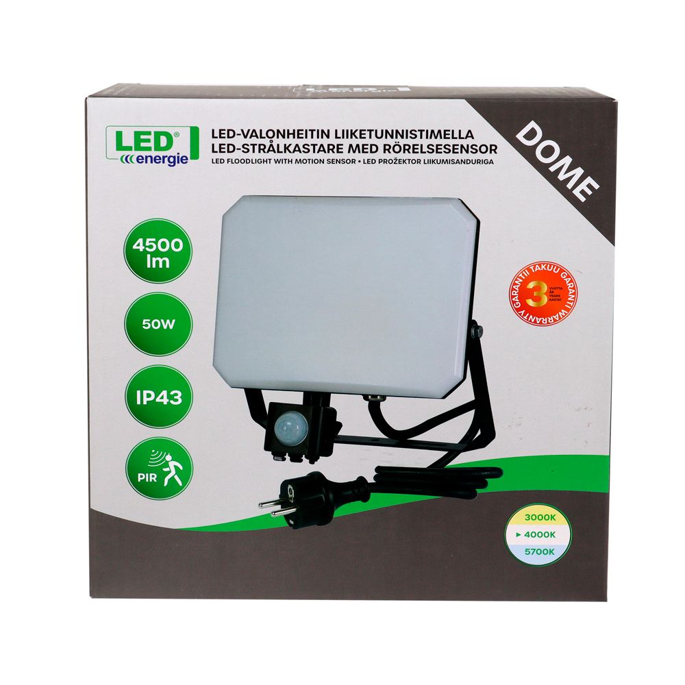 Led Energie DOME PIR-liikumisanduriga prožektor, 50 W, 4500 lm, 4000 K, IP43