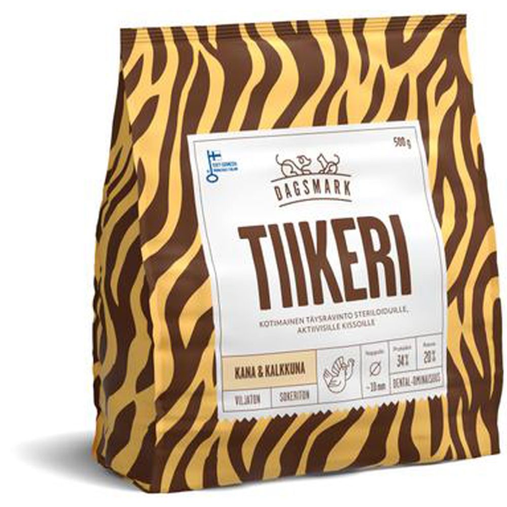 Dagsmark Tiikeri Kana-Kalkkuna Viljaton Kuivaruoka Steriloiduille Kissoille 500 g