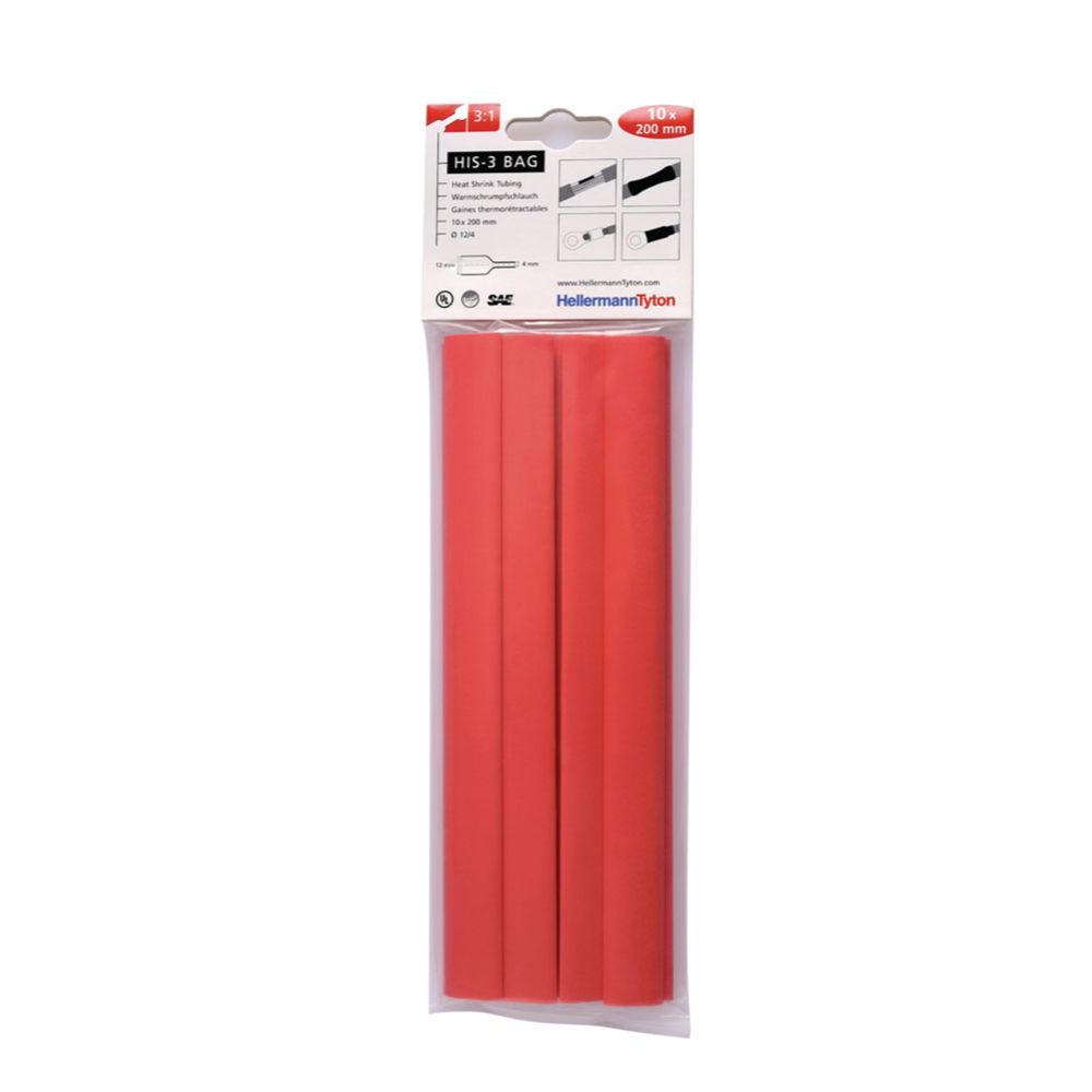 HellermannTyton krympslang 12/4 mm röd 3:1 10 x 200 mm