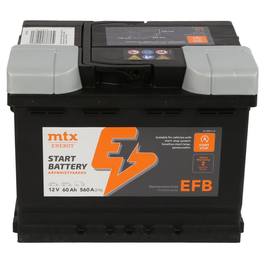 MTX Energy EFB Käynnistysakku 60Ah/560A P242xL175xK190 -+