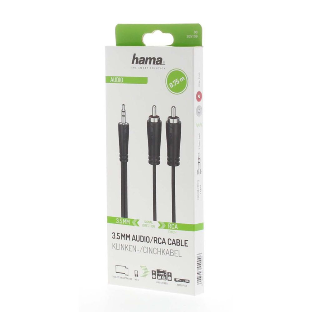 Hama Audiokaapeli, 3,5 mm uros - 2 x RCA uros, 0,75 m