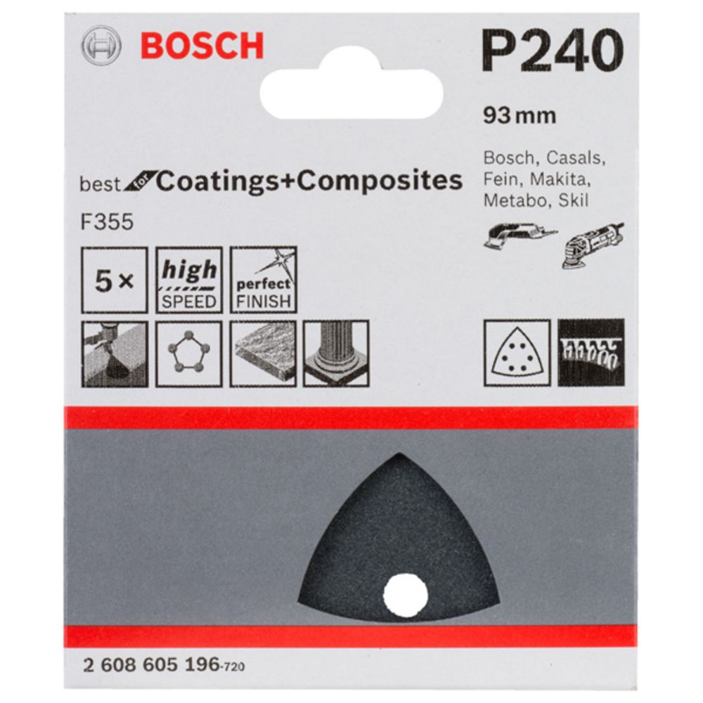 Bosch kolmiohiomapaperi koville materiaaleille 93 mm K240 5 kpl