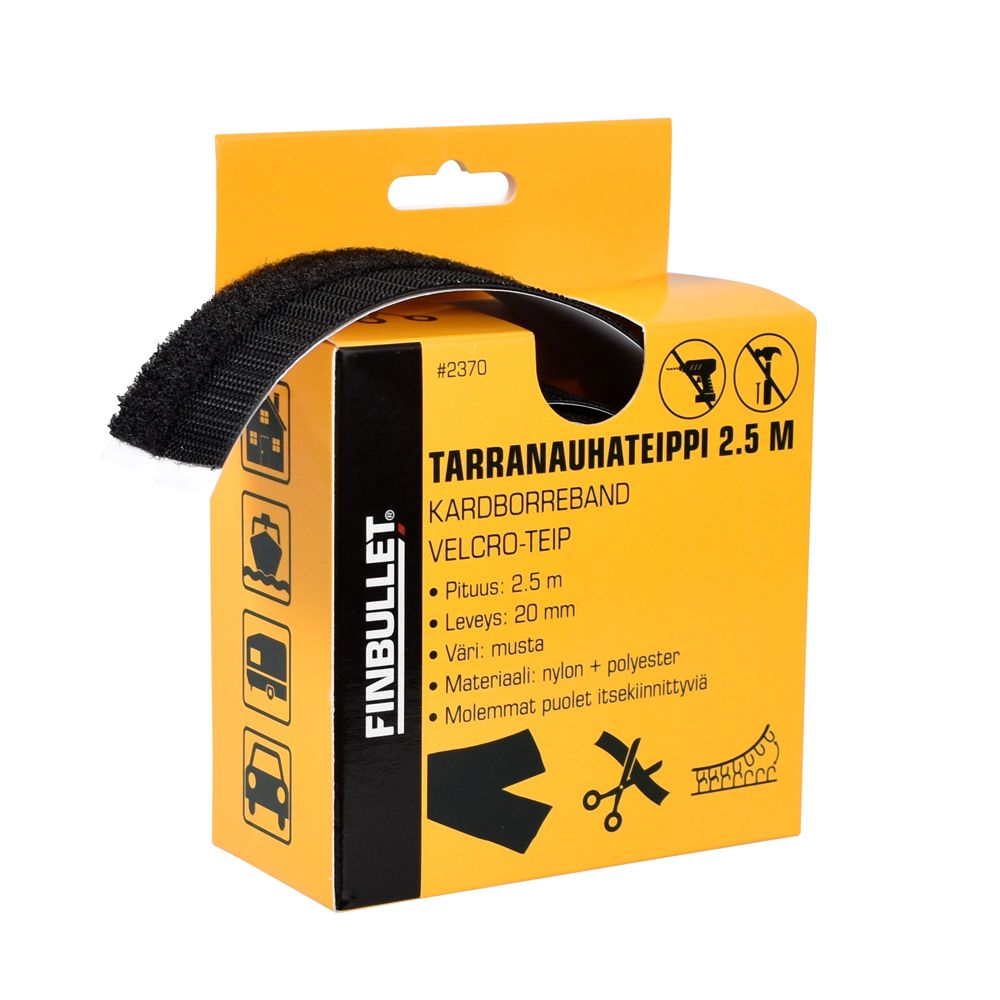 Finbullet Kardborretejp 2,5 m 20 mm Svart