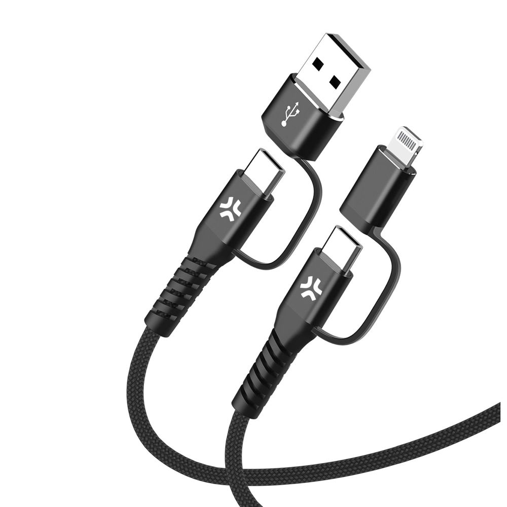 Celly 4 in 1 USB-C laadimisjuhe, must, 2 m