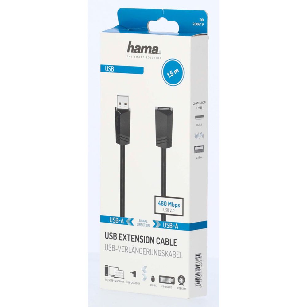 Hama USB-kaabel USB-A isane - USB-A emane USB 2.0 480 Mbit/s 1,5 m