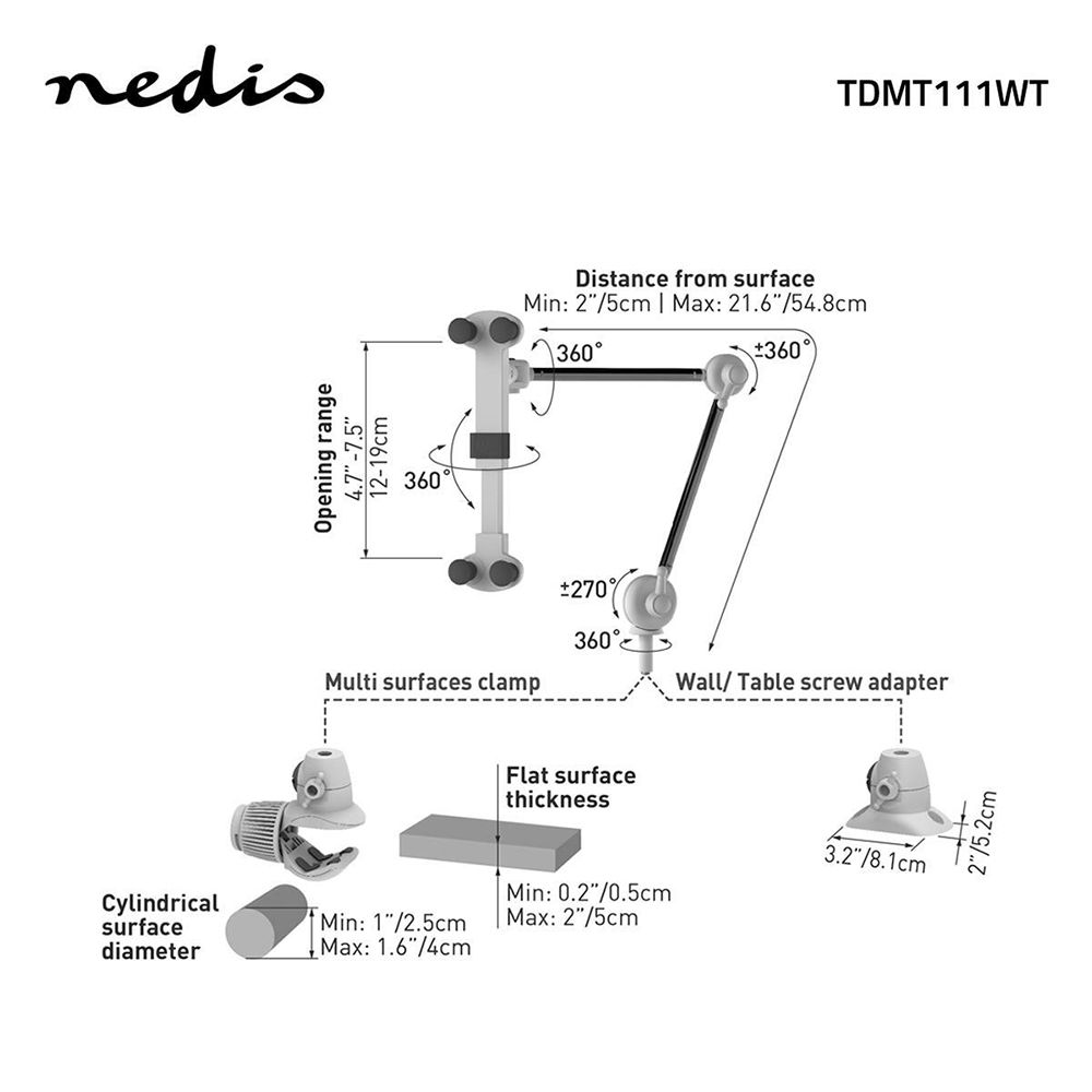 Tahvelarvuti hoidik reguleeritav 7-12" 1 kg