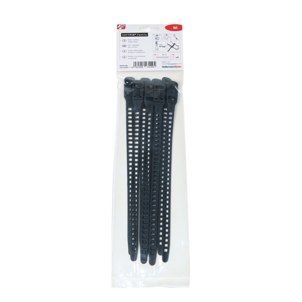 HellermannTyton Softfix M öppningsbart buntband 260 x 11 mm, 8 st., svart