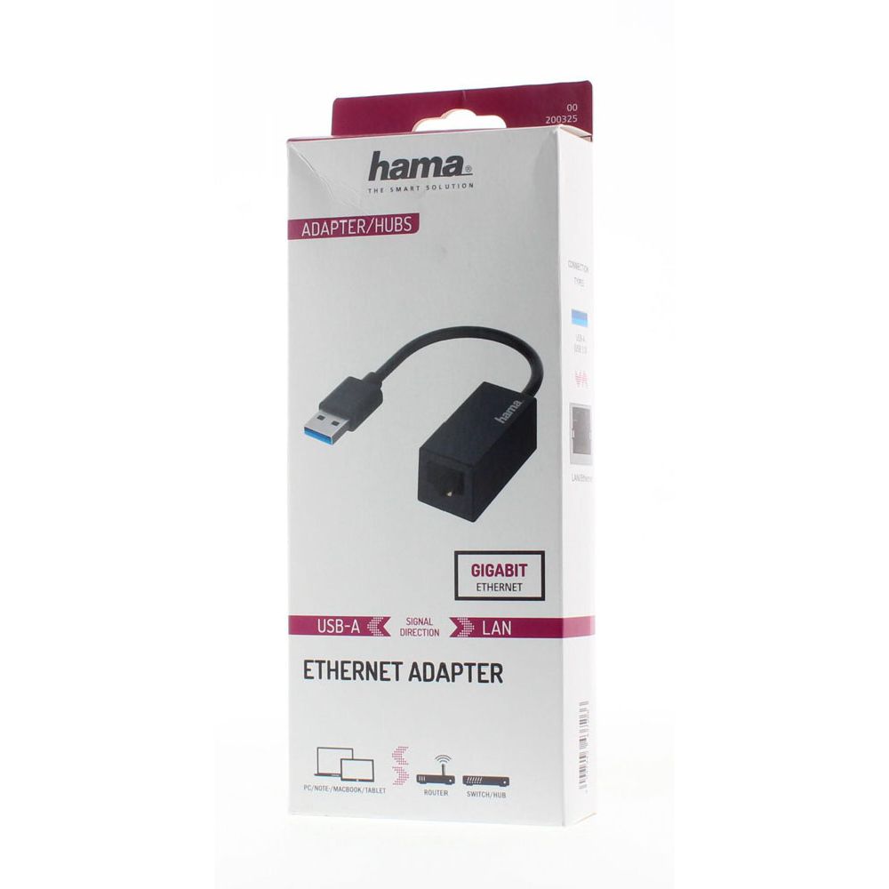 Hama Verkkoadapteri, RJ45 naaras - USB-A uros, USB 3.0, 1 Gbit/s