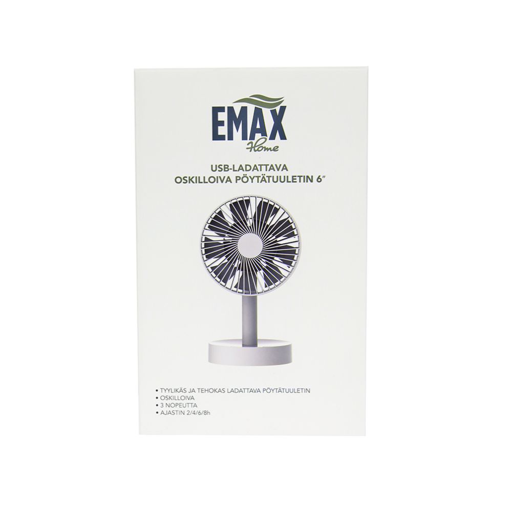 Emax USB-ladattava 6" oskilloiva tuuletin