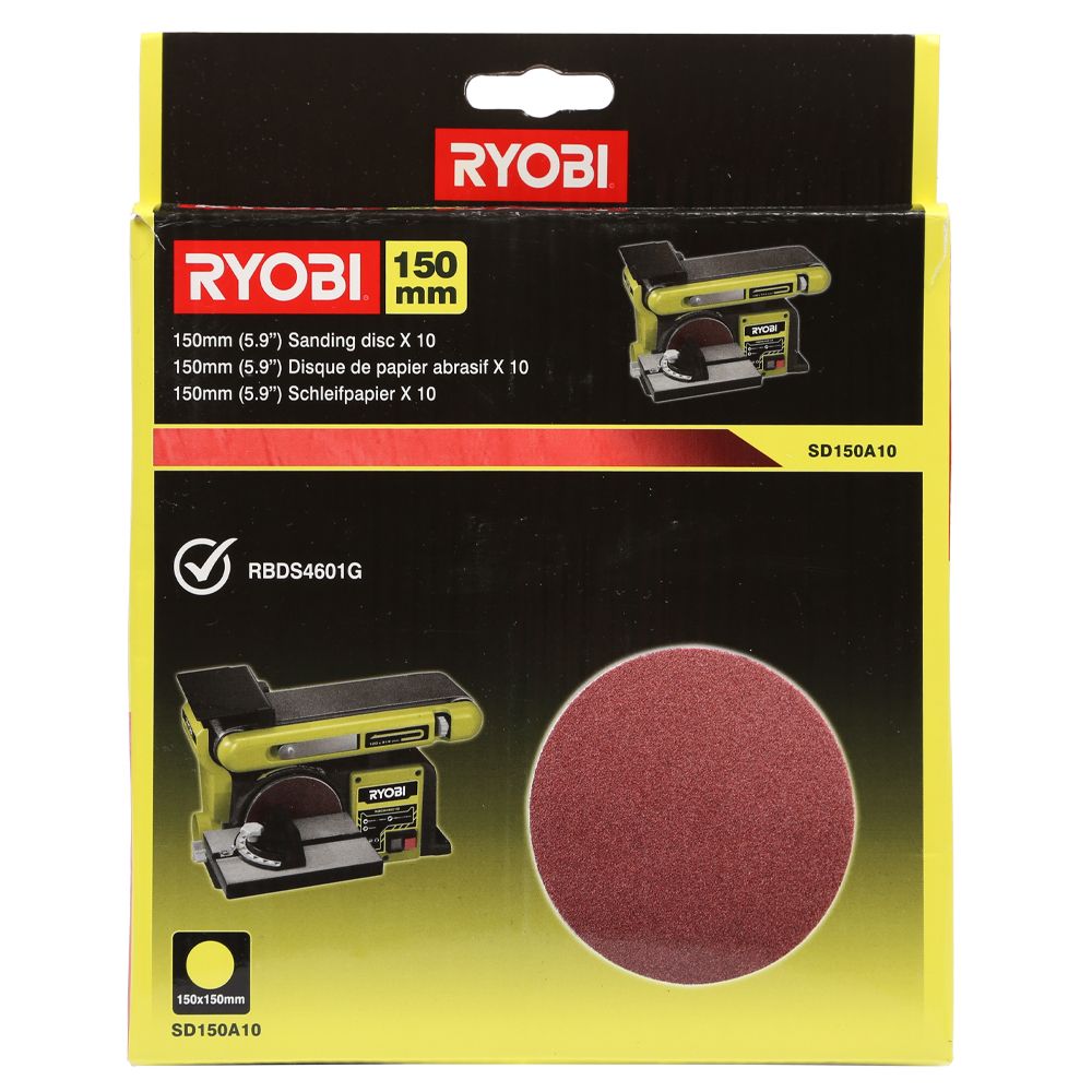 Ryobi SD150A10 nauha/pyöröhiomakoneen (RBDS4601G) varahiomapyörö 150 mm K80 10 kpl