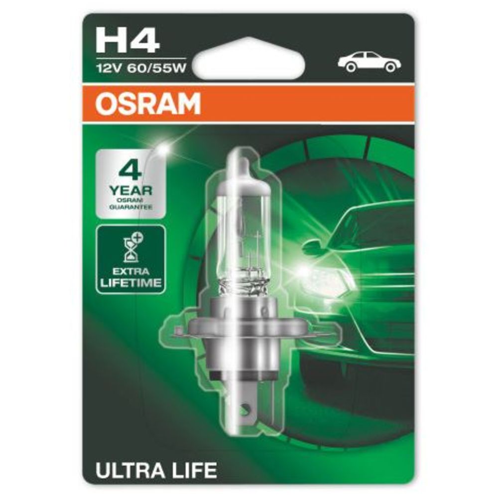 Osram UltraLife H4-polttimo 12V 60/55W 4v takuu