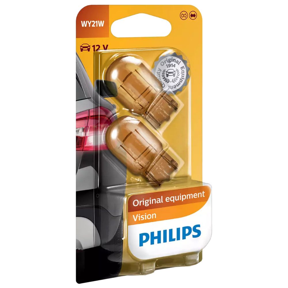 Philips klaassokliga pirnid, 2 tk, 12V 21W WY21W (T20) oranž