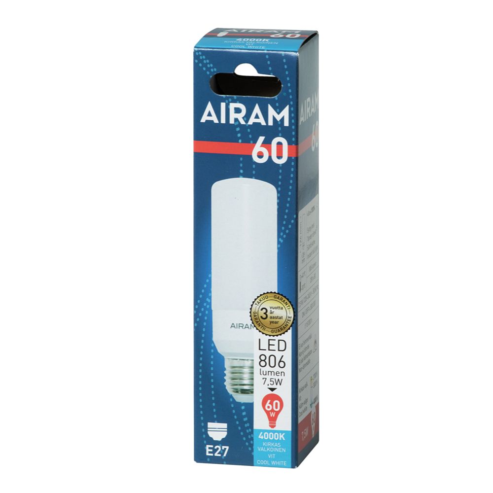 Airam Tubular LED-lamp, E27, 7 W, 4000 K, 806 lm