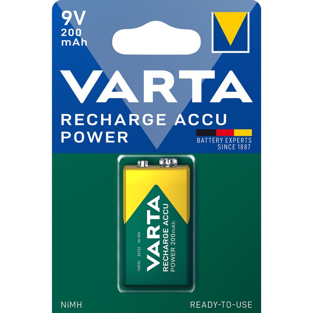 VARTA Recharge Accu Power 9V 200 mAh laddningsbara batterier, 1 st.