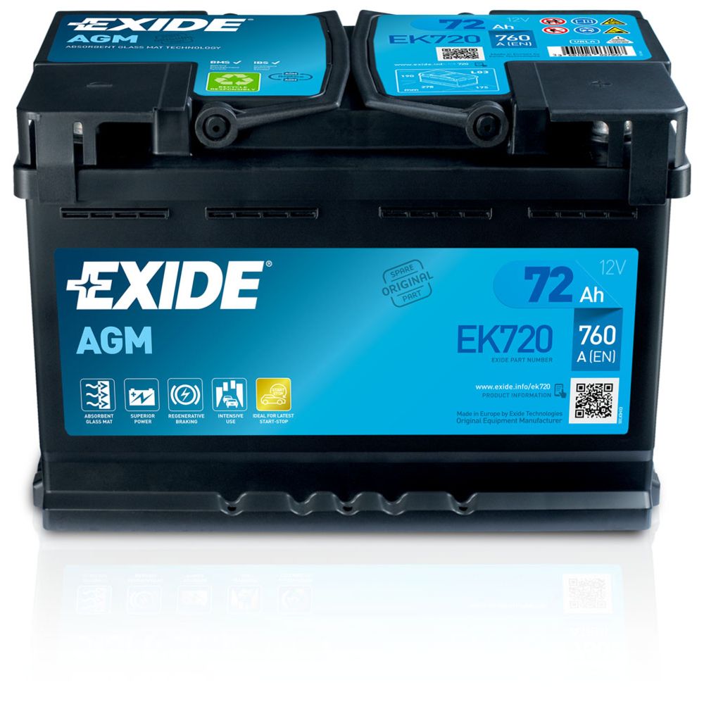 Exide EK720 72 Ah / 760 A akku P278 x L175 x K190 -+