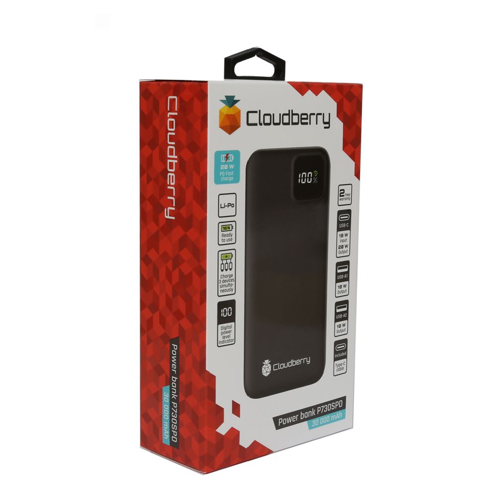 Cloudberry 30 000 mAh akupank, PD, 20 W