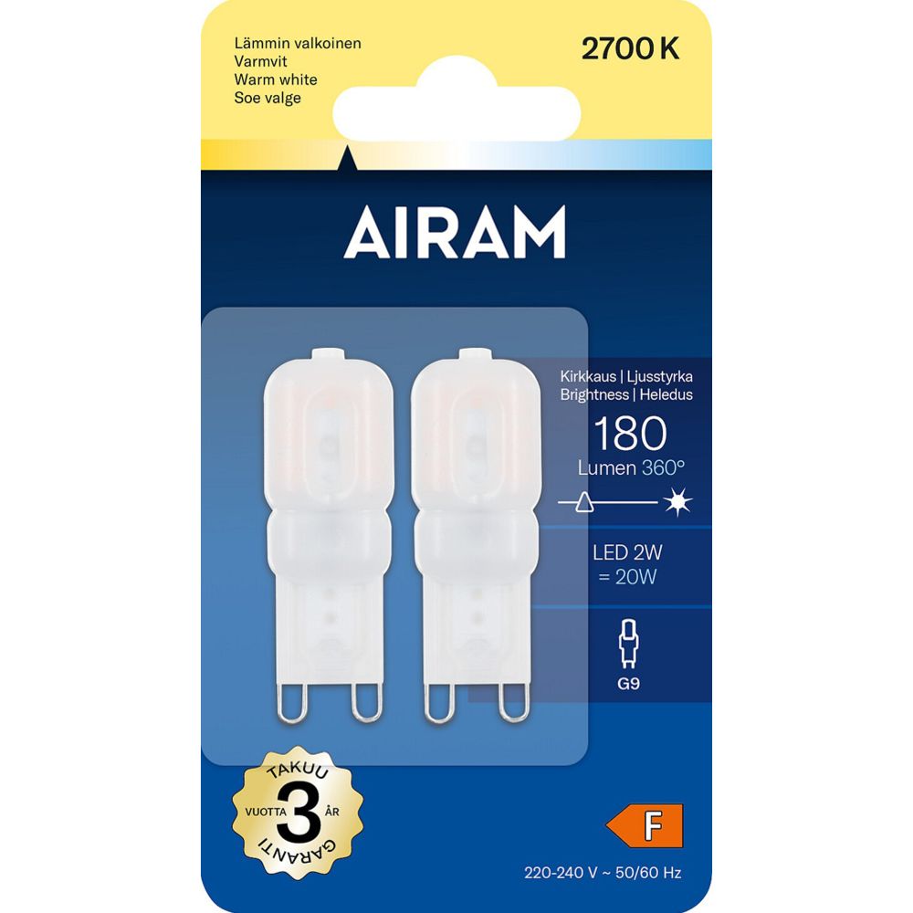 Airam LED polttimokupu G9 2W 2700 K 180 lm 2 kpl