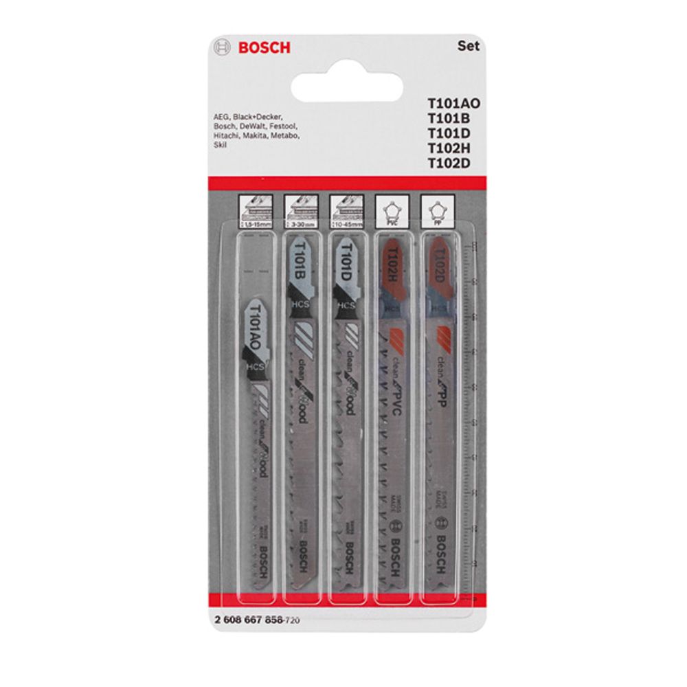 Bosch sticksågbladssats Wood and Plastics T101AO/101B/101D/102H/102D, 5 st