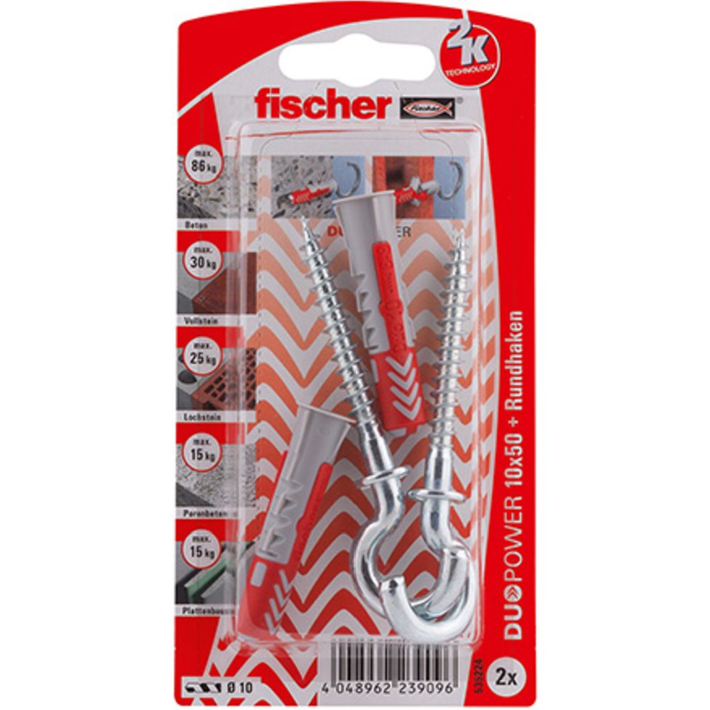 Fischer Duopower yleistulppa koukulla 10 x 50 mm 2 kpl