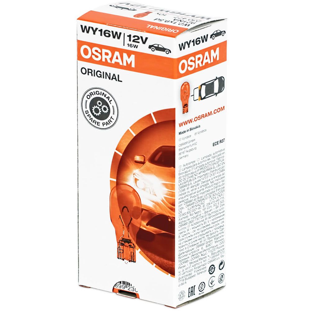 Klaassokliga pirn, 12 V, 16 W, WY16W (T10) oranž, 10 tk